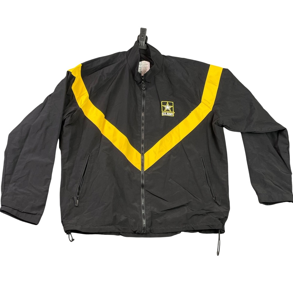 UNICOR Army APFU Jacket Mens Large Black Yellow Windbreaker Physical Fitness PFU